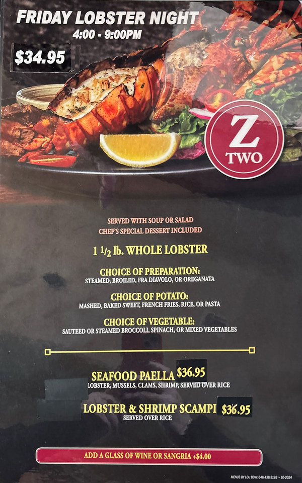 Friday Lobster Night at Z-Two Diner & Lounge