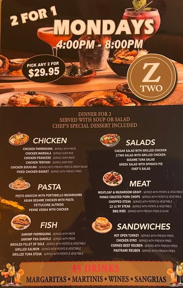 Two for One Mondays at Z-Two Diner & Lounge