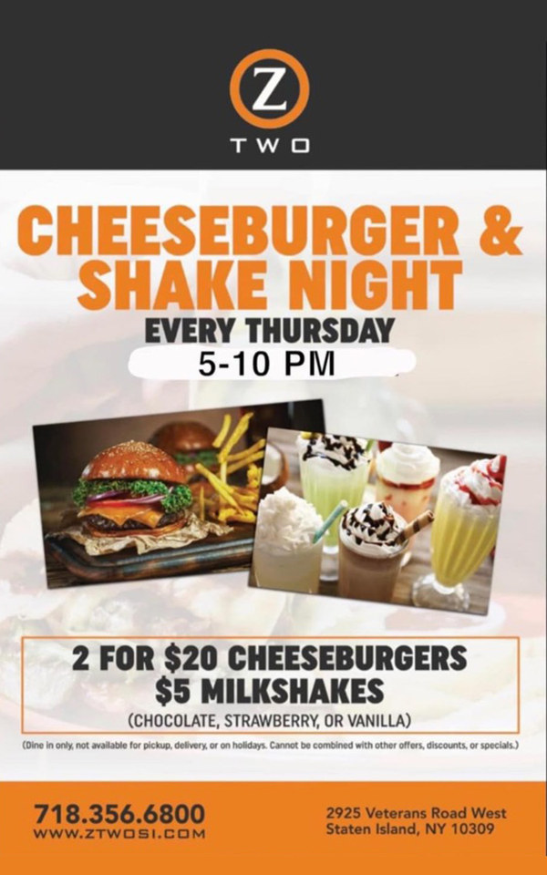 Cheeseburger & Shake Night at Z-Two Diner & Lounge